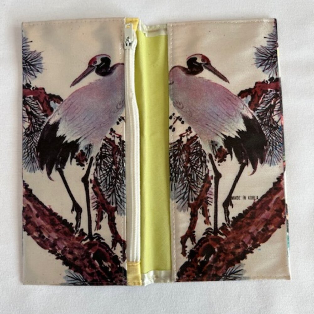 VINTAGE | Silk Screen Wallet Red-Crowned Cranes perched on Pine Tree Branches - Picture 4 of 9